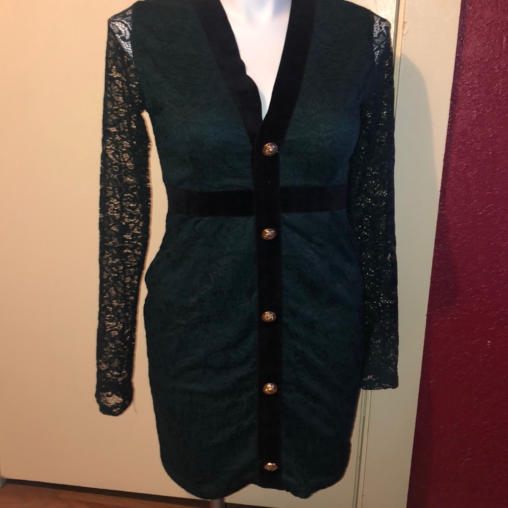 Lace sleeve cardigan style minidress